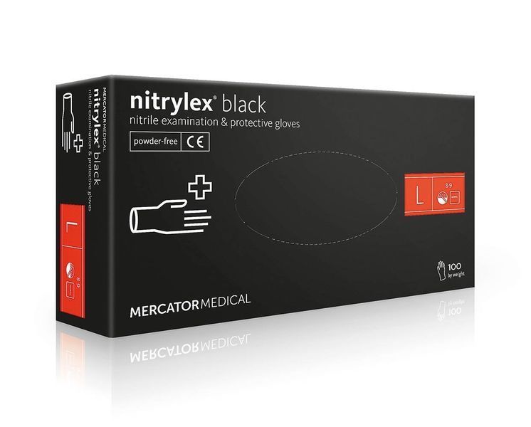 Перчатки нитриловые черные 4г Nitrylex Mercator, 100 шт 501 фото